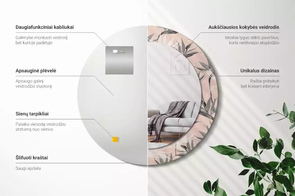 Bedrukte ronde spiegel Strelitzia