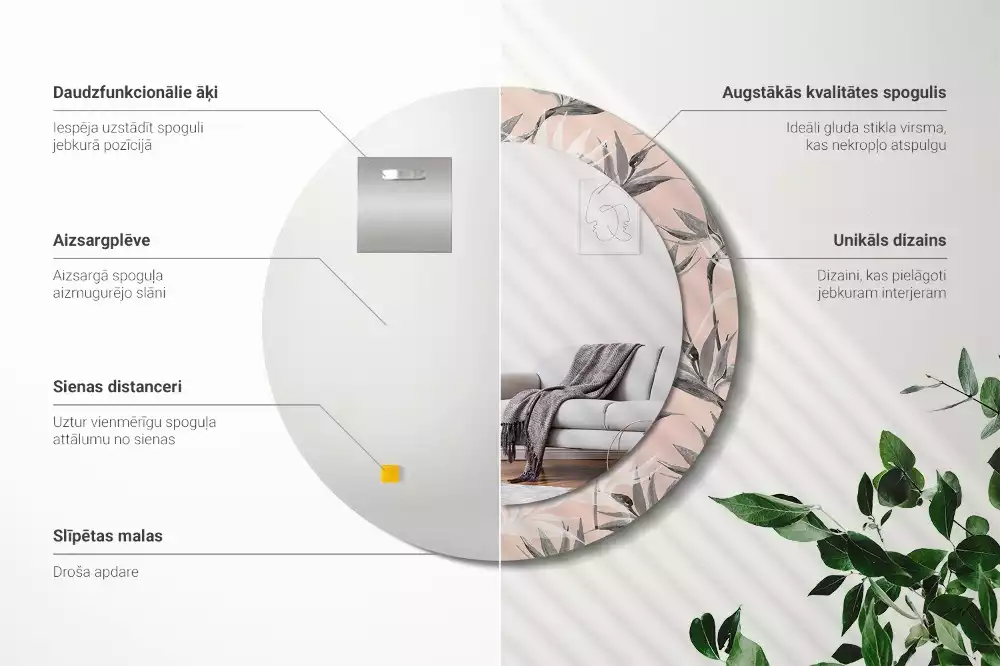 Bedrukte ronde spiegel Strelitzia