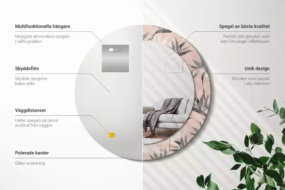 Bedrukte ronde spiegel Strelitzia