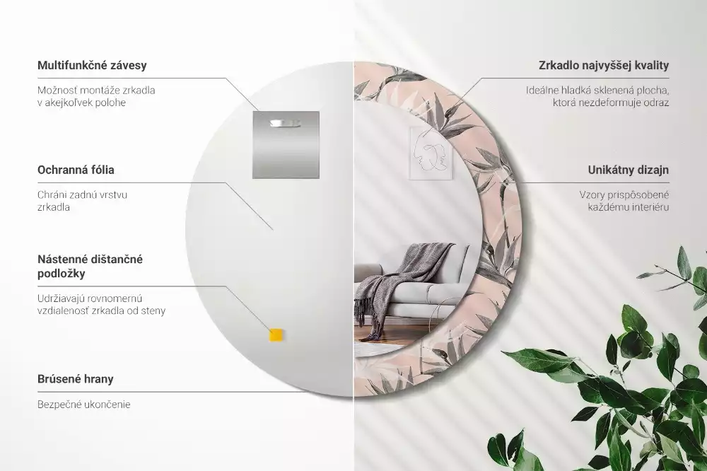 Bedrukte ronde spiegel Strelitzia