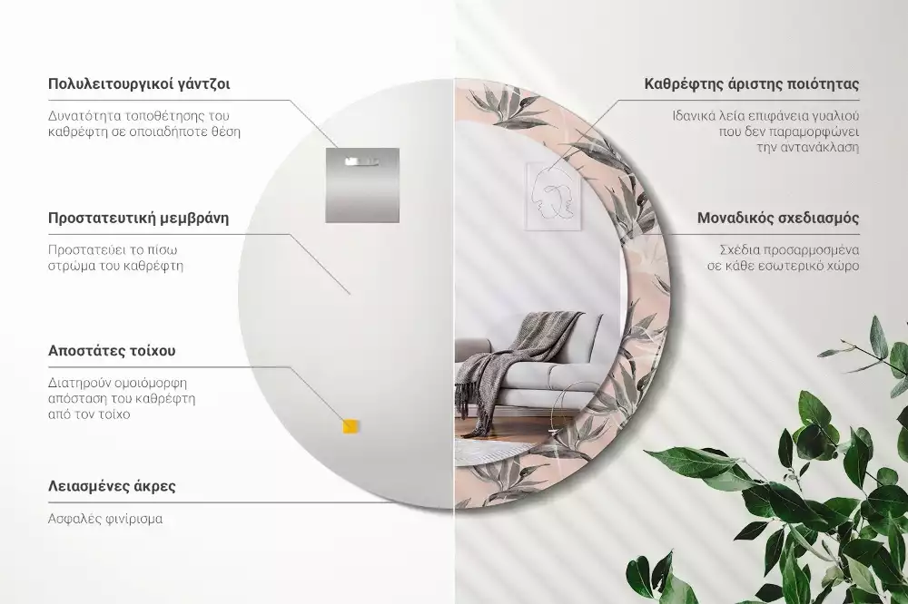 Bedrukte ronde spiegel Strelitzia