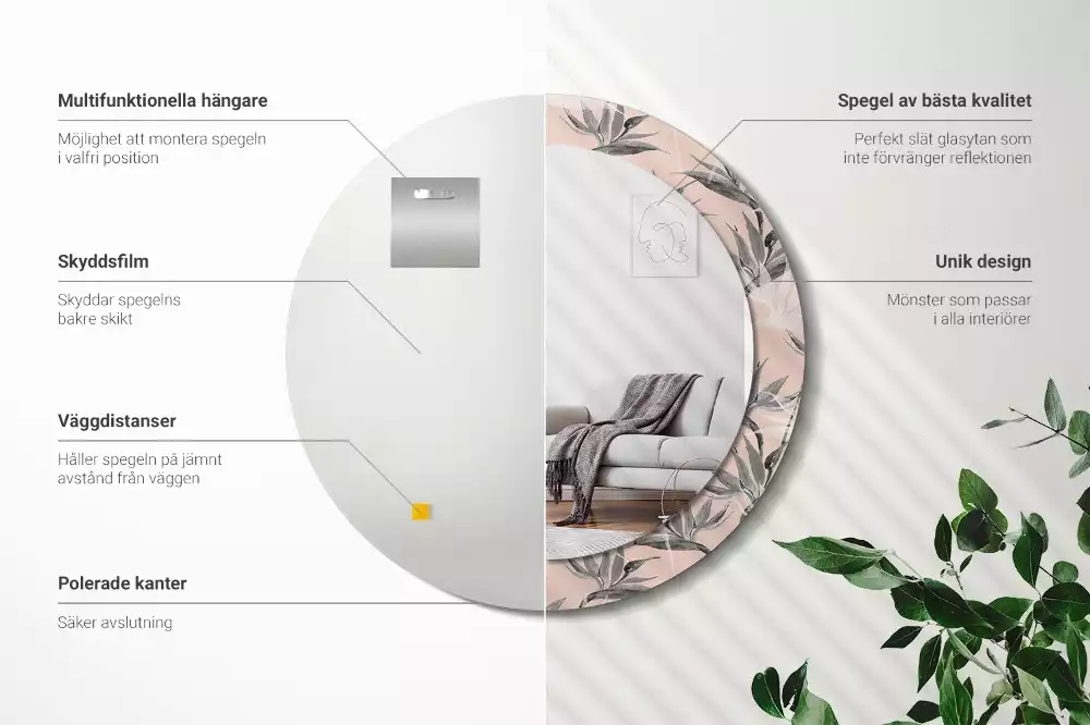 Bedrukte ronde spiegel Strelitzia