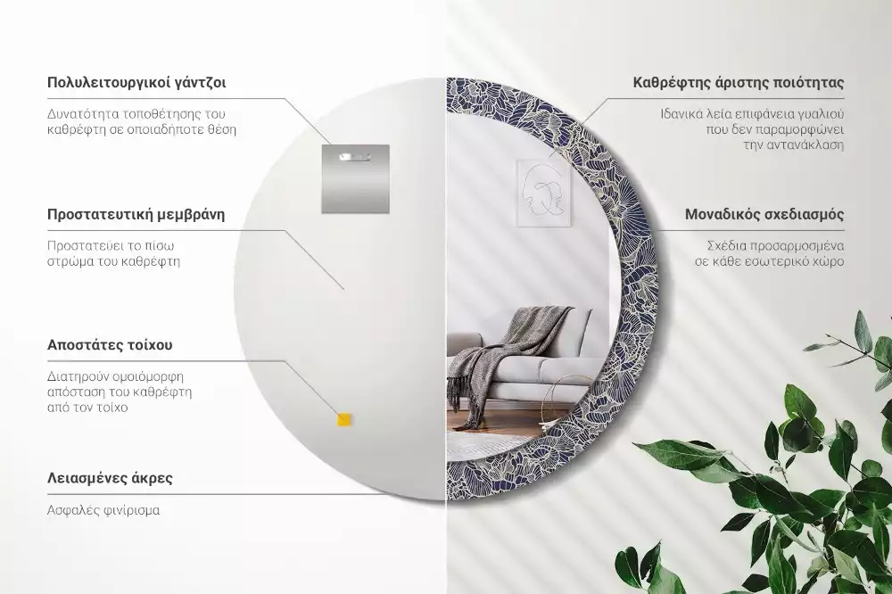 Ronde spiegel met decoratie Bloemen