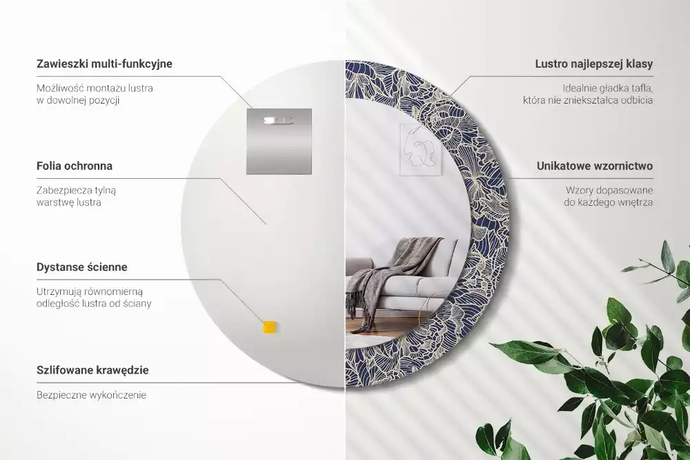 Ronde spiegel met decoratie Bloemen