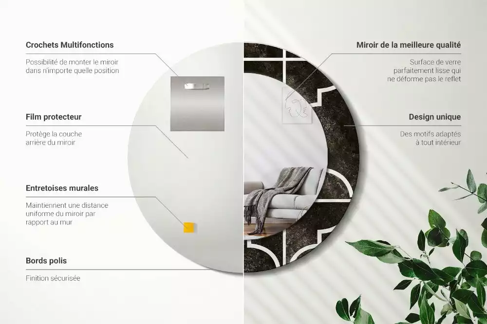 Ronde spiegel met bedrukte lijst Antiek patroon