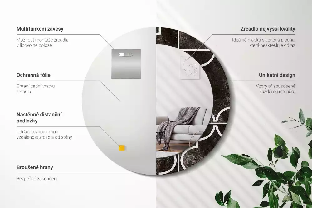 Ronde spiegel met bedrukte lijst Antiek patroon