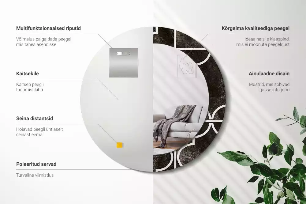 Ronde spiegel met bedrukte lijst Antiek patroon