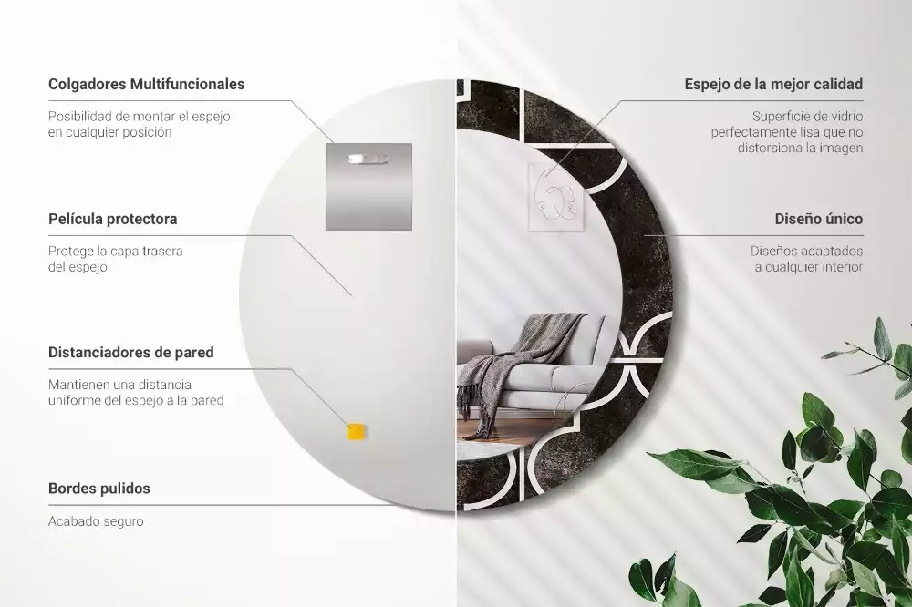 Ronde spiegel met bedrukte lijst Antiek patroon