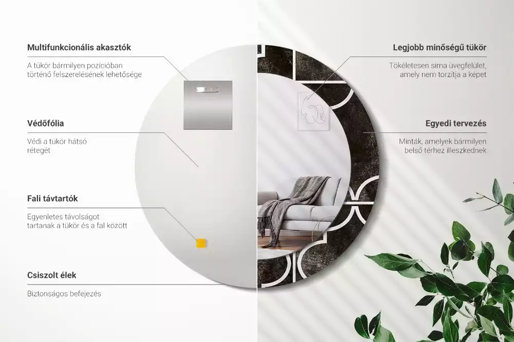 Ronde spiegel met bedrukte lijst Antiek patroon