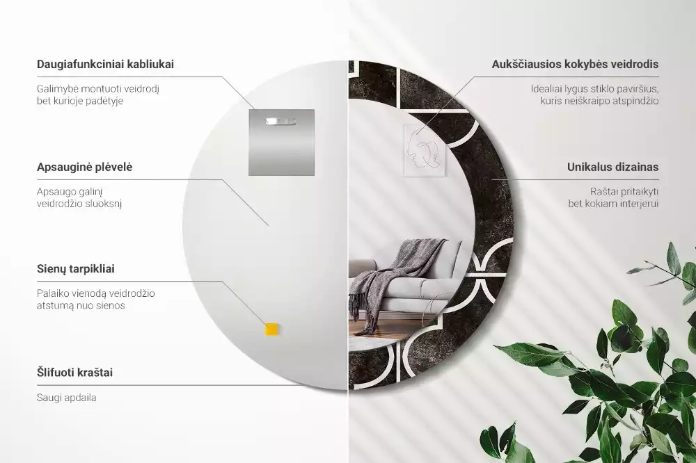 Ronde spiegel met bedrukte lijst Antiek patroon