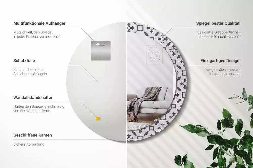 Ronde spiegel met decoratie Tegelpatroon