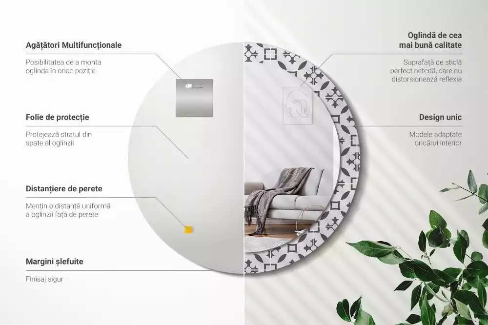 Ronde spiegel met decoratie Tegelpatroon