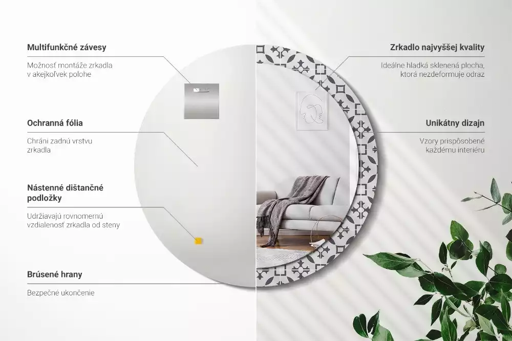 Ronde spiegel met decoratie Tegelpatroon