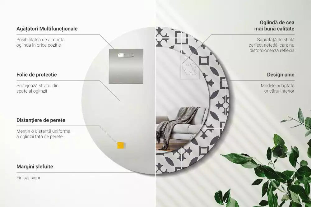 Ronde spiegel met decoratie Tegelpatroon