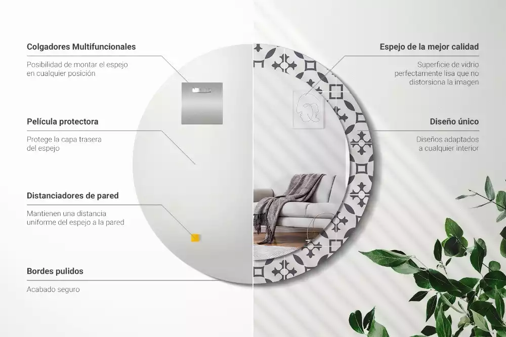 Ronde spiegel met decoratie Tegelpatroon