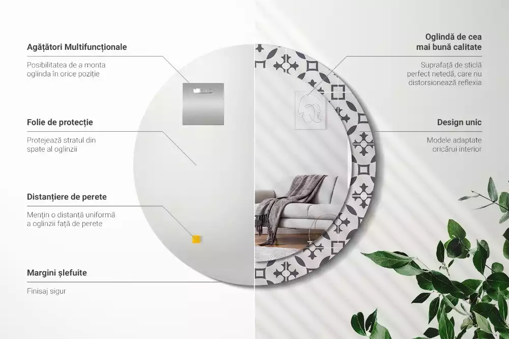 Ronde spiegel met decoratie Tegelpatroon