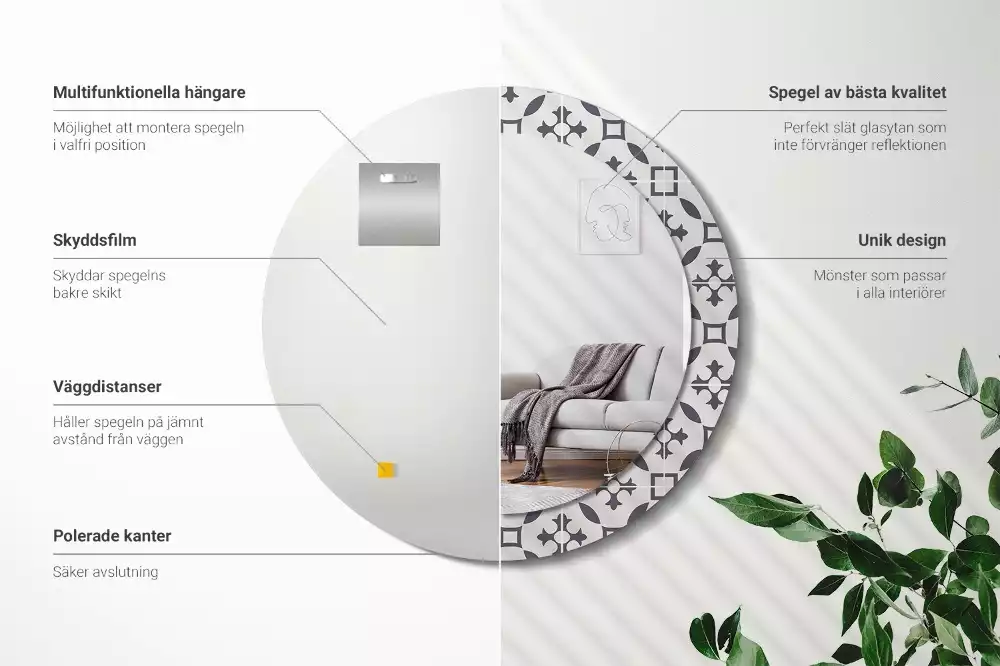 Ronde spiegel met decoratie Tegelpatroon