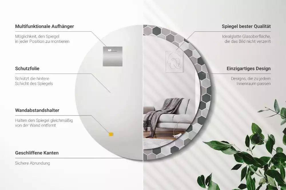 Bedrukte ronde spiegel Zeshoekig patroon