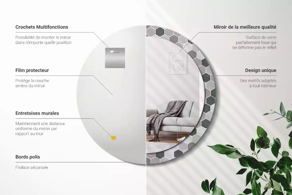 Bedrukte ronde spiegel Zeshoekig patroon