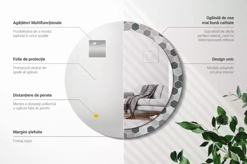 Bedrukte ronde spiegel Zeshoekig patroon