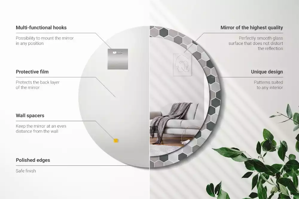 Bedrukte ronde spiegel Zeshoekig patroon