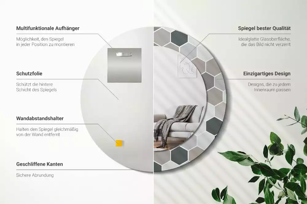 Bedrukte ronde spiegel Zeshoekig patroon