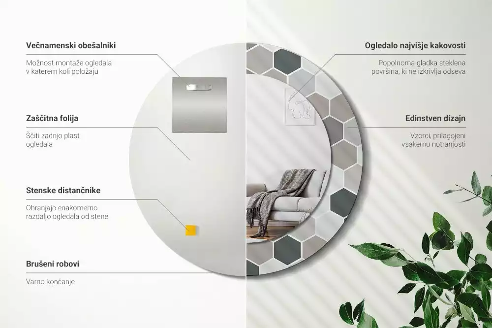 Bedrukte ronde spiegel Zeshoekig patroon