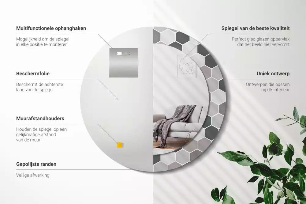 Bedrukte ronde spiegel Zeshoekig patroon