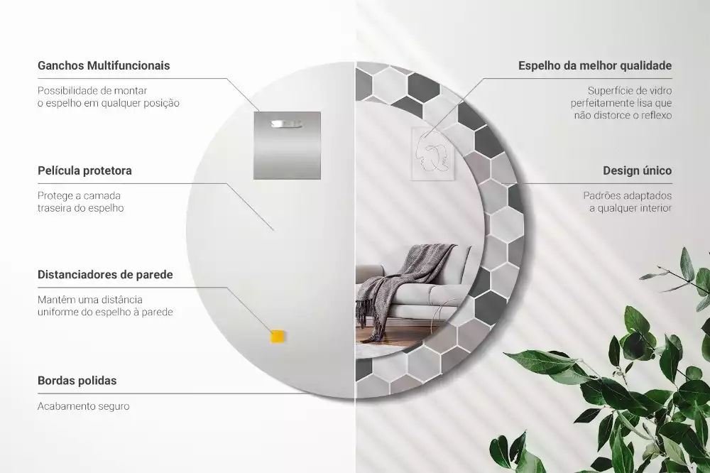 Bedrukte ronde spiegel Zeshoekig patroon