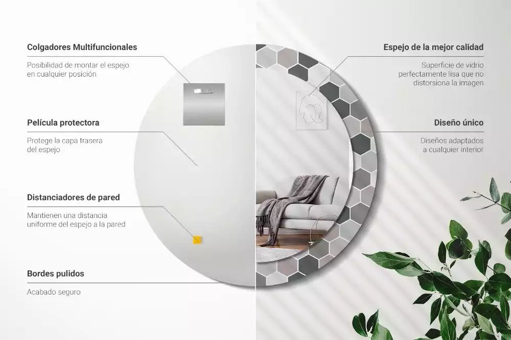 Bedrukte ronde spiegel Zeshoekig patroon