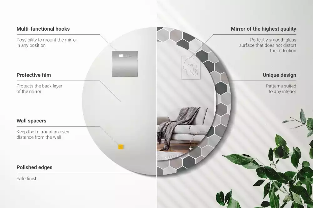 Bedrukte ronde spiegel Zeshoekig patroon