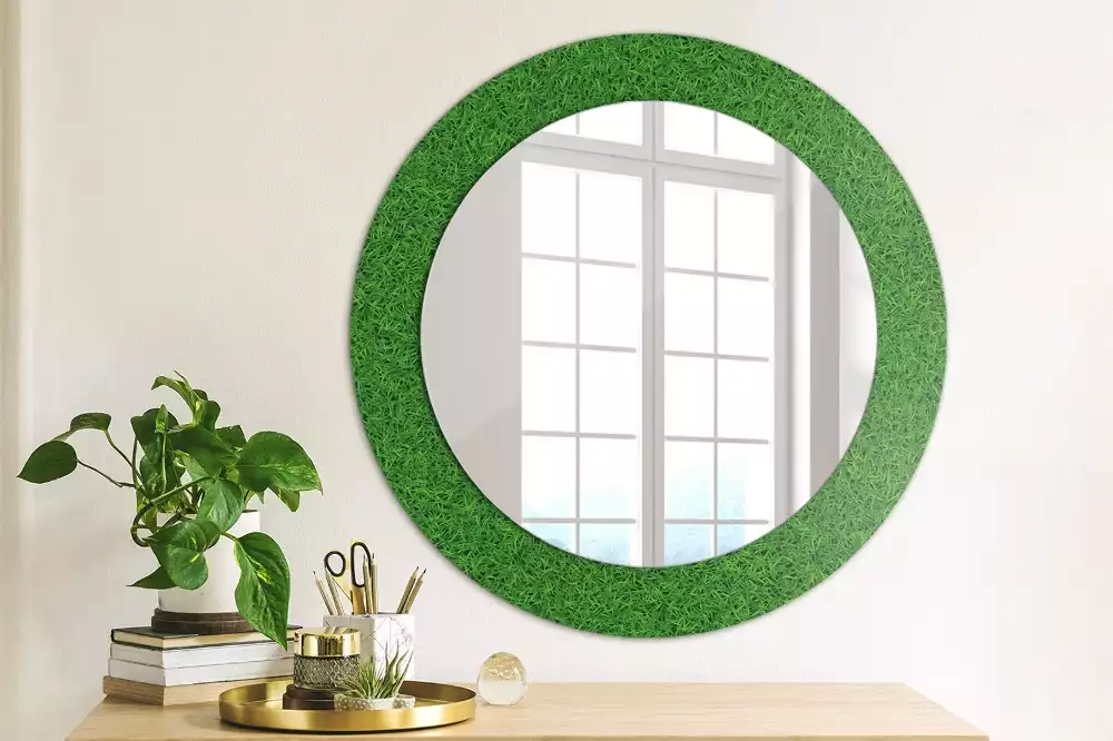 Ronde spiegel met decoratie Groen gras