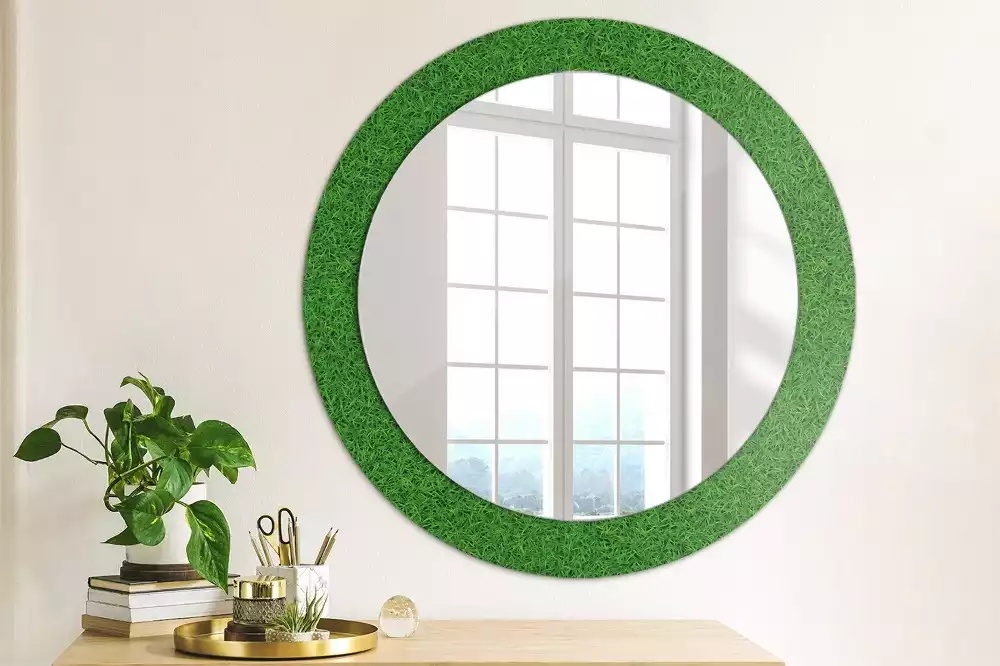 Ronde spiegel met decoratie Groen gras
