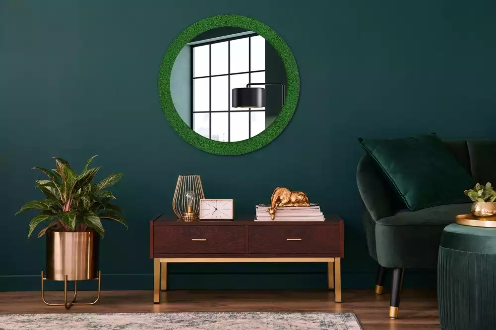 Ronde spiegel met decoratie Groen gras