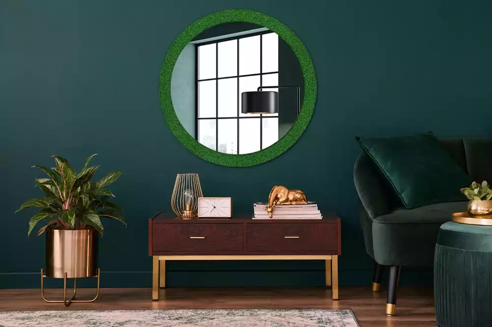 Ronde spiegel met decoratie Groen gras