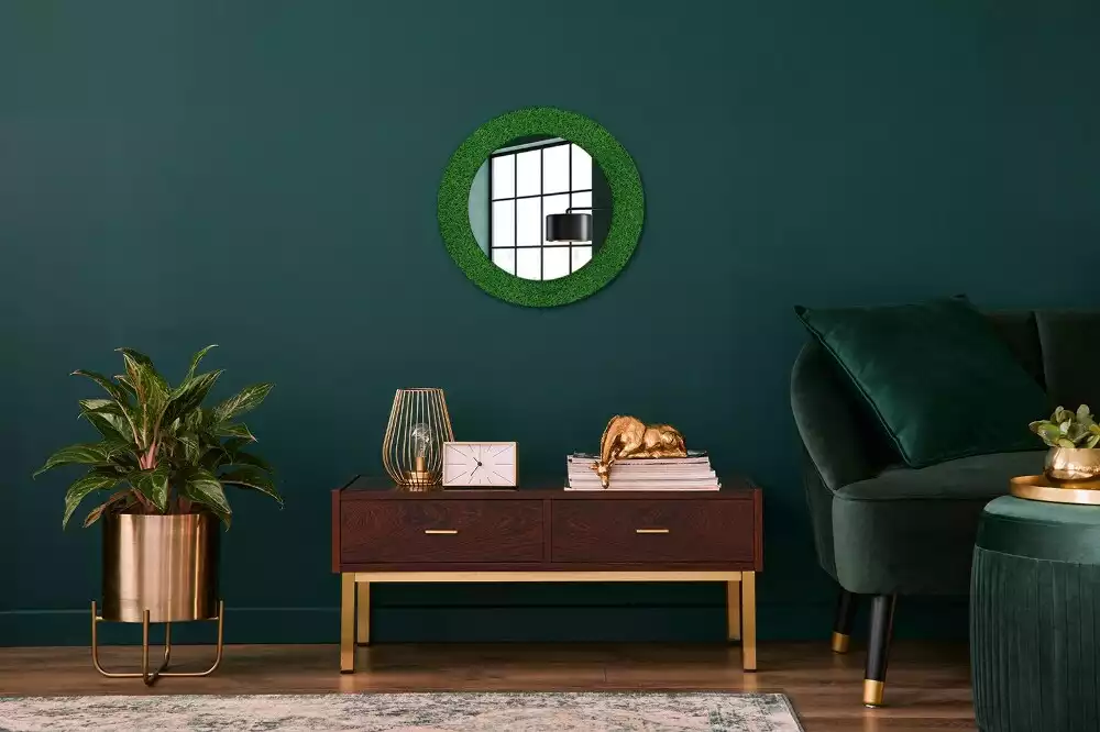 Ronde spiegel met decoratie Groen gras