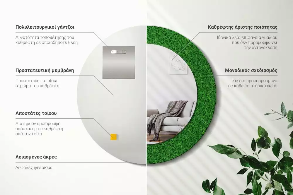 Ronde spiegel met decoratie Groen gras