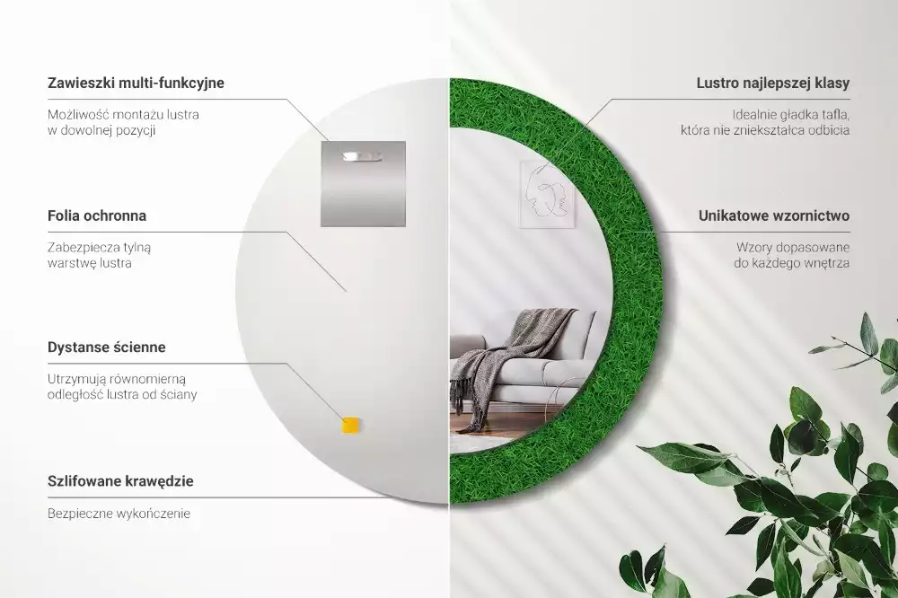 Ronde spiegel met decoratie Groen gras