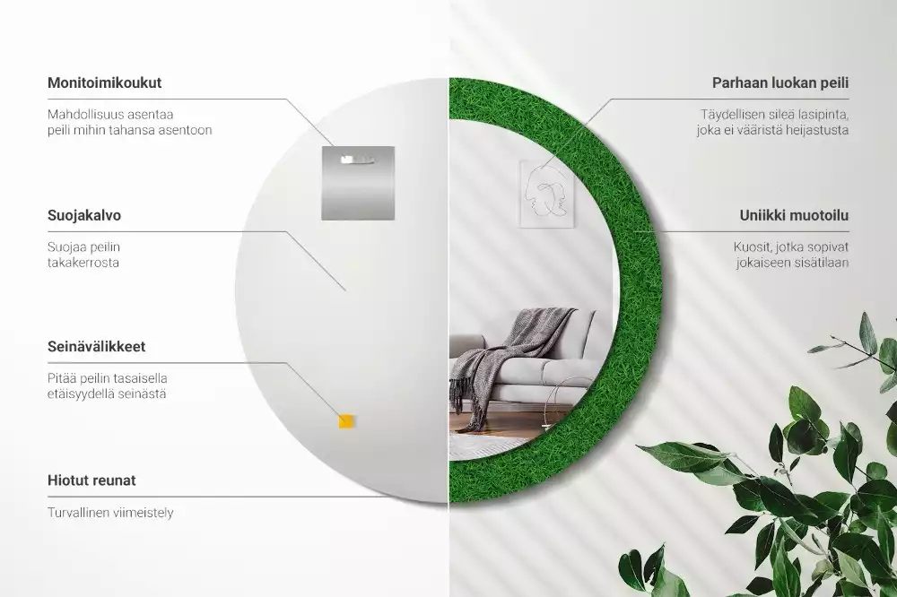 Ronde spiegel met decoratie Groen gras