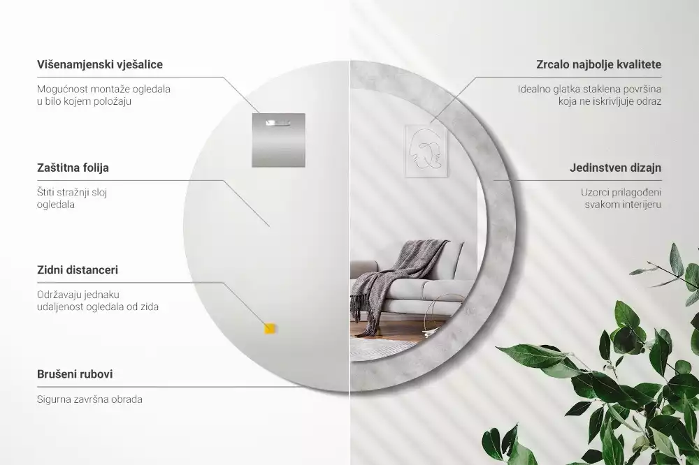 Bedrukte ronde spiegel Betonnen textuur