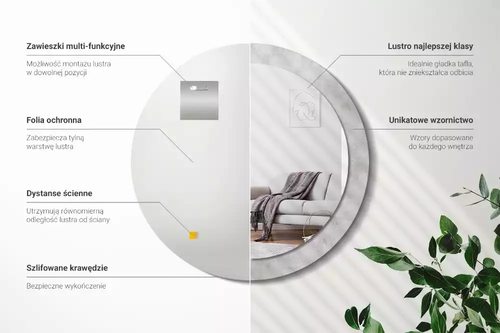 Bedrukte ronde spiegel Betonnen textuur