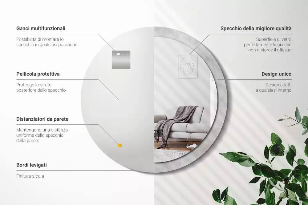 Bedrukte ronde spiegel Betonnen textuur