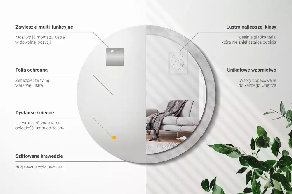 Bedrukte ronde spiegel Betonnen textuur