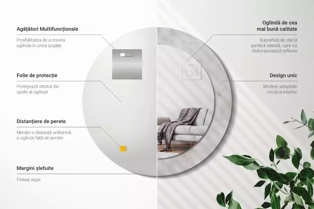 Bedrukte ronde spiegel Betonnen textuur