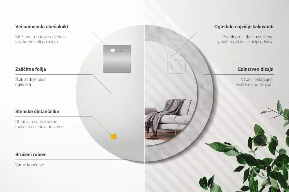 Bedrukte ronde spiegel Betonnen textuur