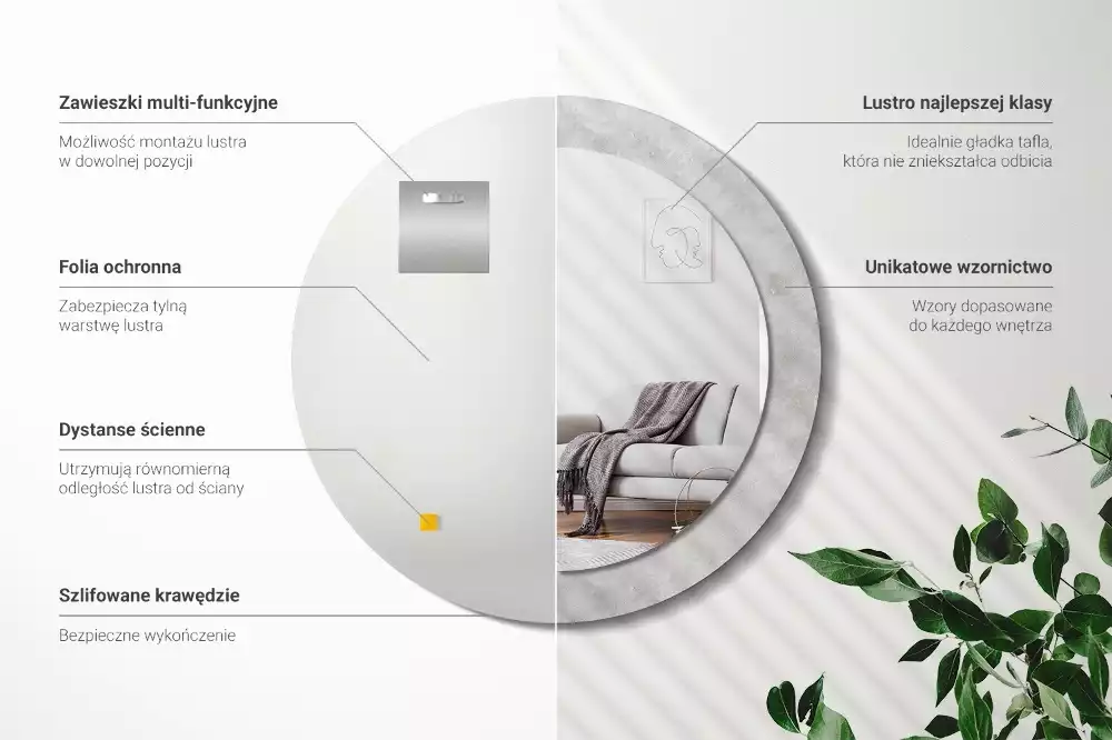 Bedrukte ronde spiegel Betonnen textuur