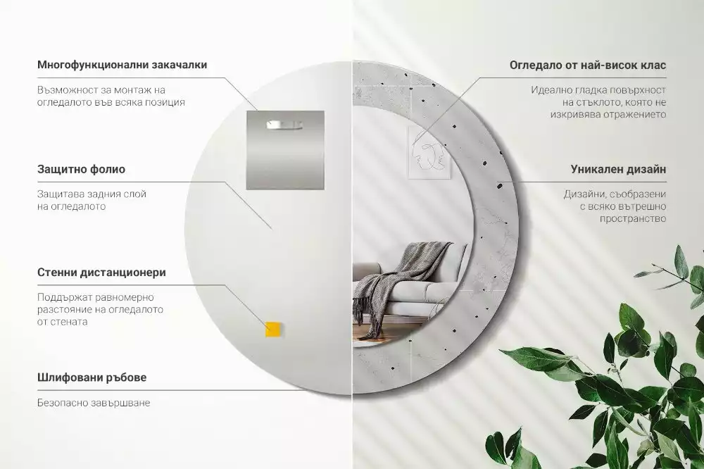 Ronde spiegel met bedrukte lijst Betonnen textuur