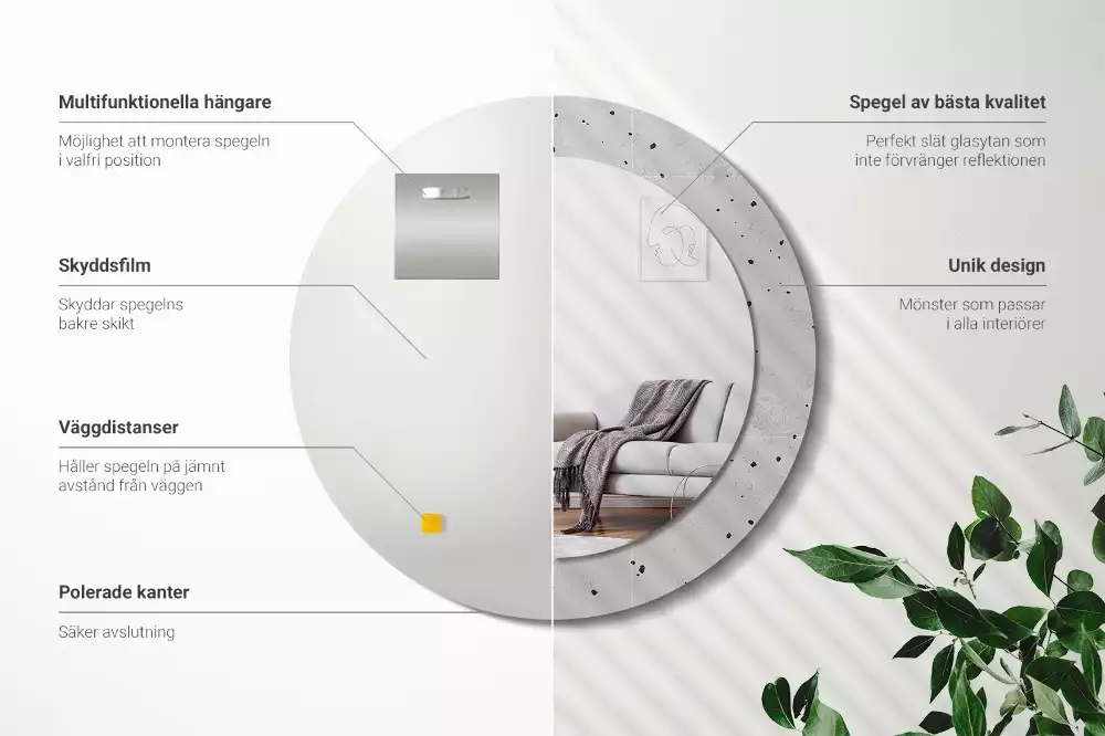 Ronde spiegel met bedrukte lijst Betonnen textuur