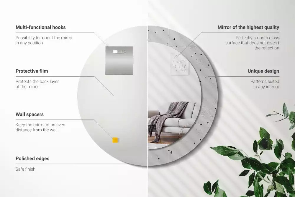 Ronde spiegel met bedrukte lijst Betonnen textuur
