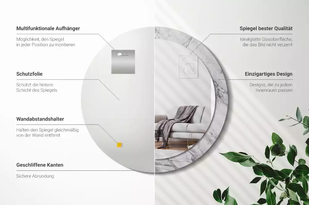 Ronde spiegel met bedrukte lijst Wit marmer